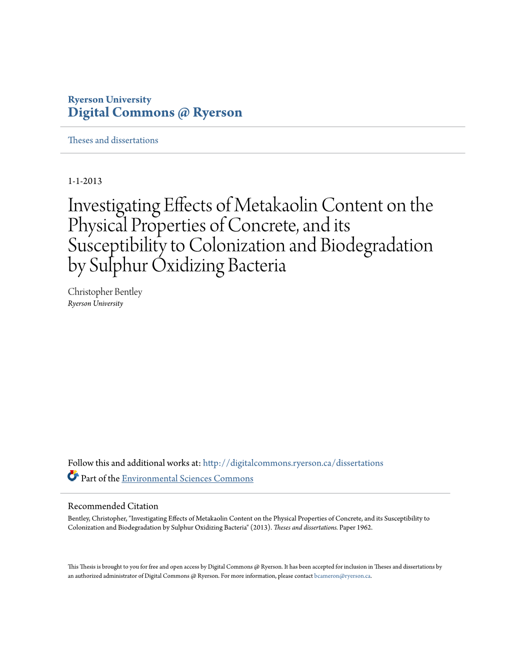 Investigating Effects of Metakaolin Content on the Physical