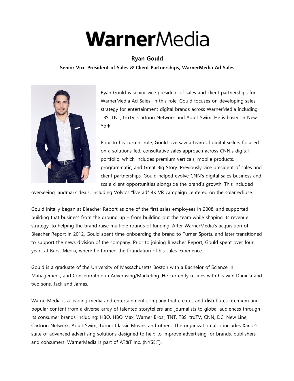 Ryan Gould Senior Vice President of Sales & Client Partnerships, Warnermedia Ad Sales