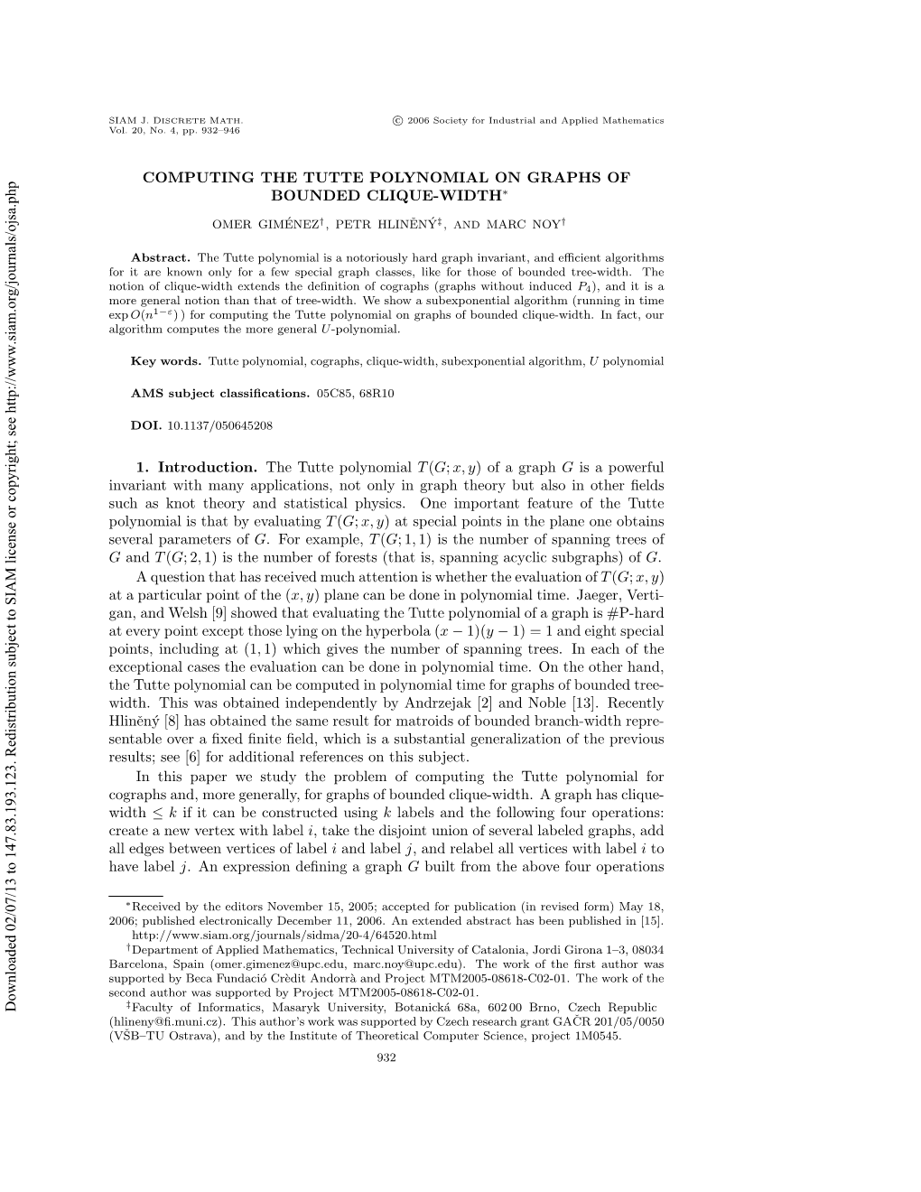 Computing the Tutte Polynomial on Graphs of Bounded Clique‐Width