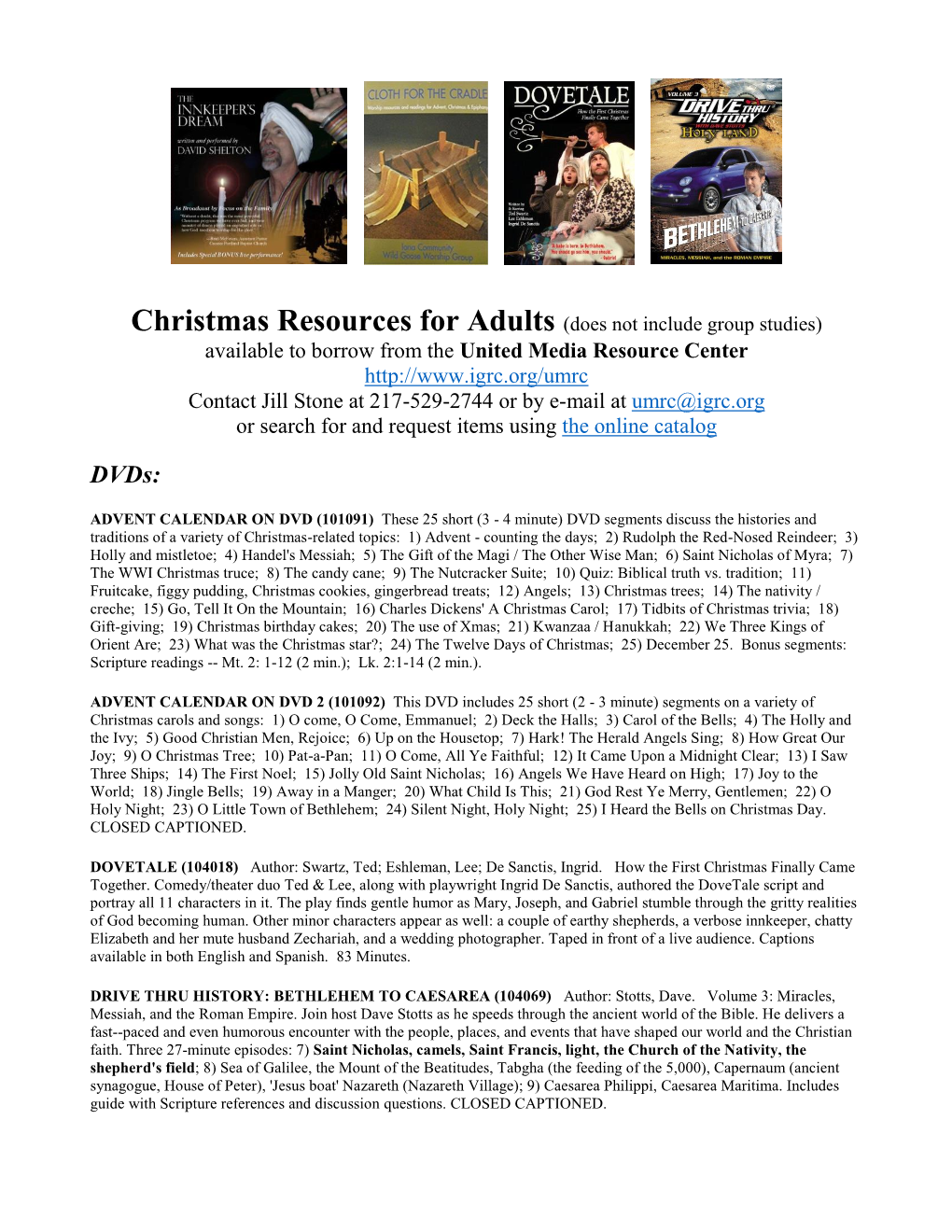 Christmas Resources for Use with Adults