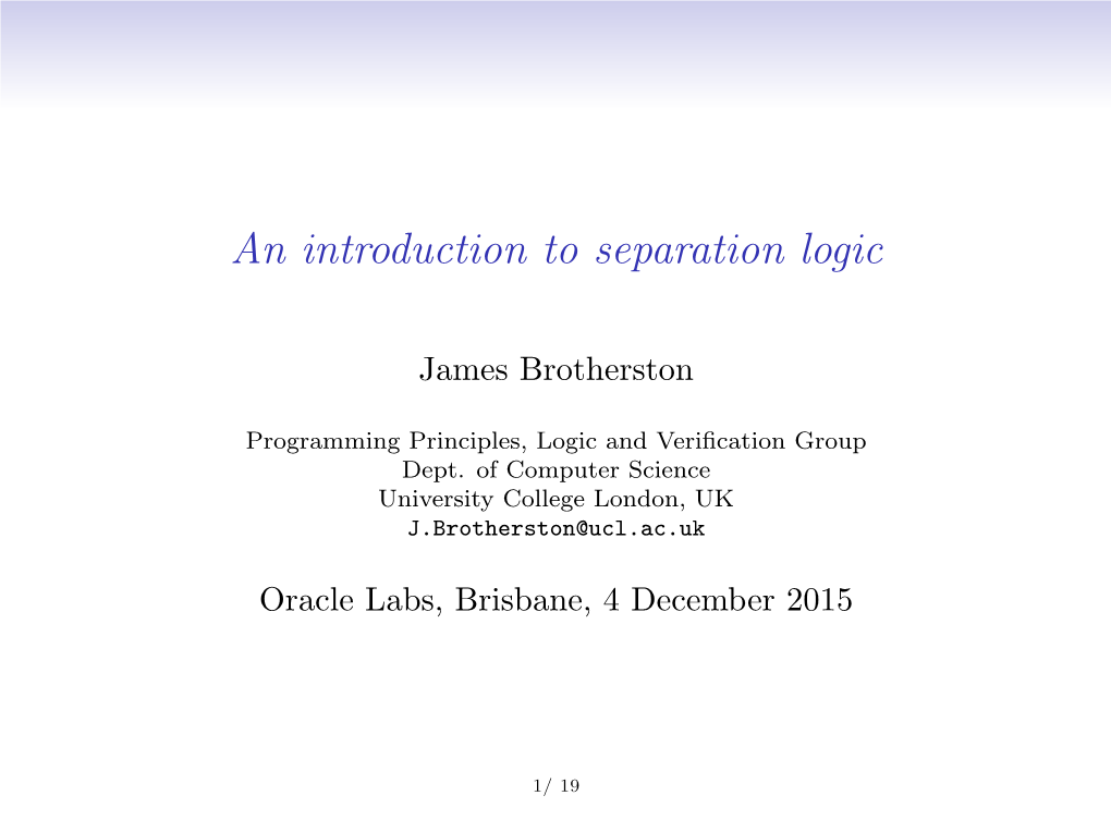 An Introduction to Separation Logic
