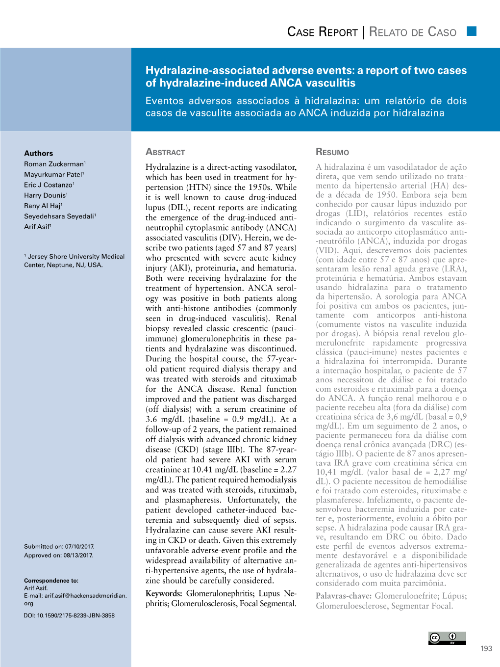 A Report of Two Cases of Hydralazine-Induced ANCA Vasculitis