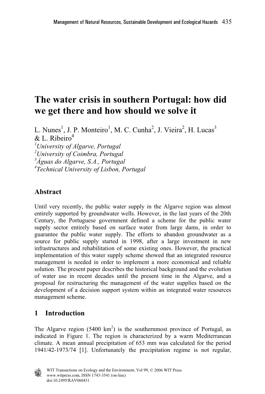 The Water Crisis in Southern Portugal: How Did We Get There and How Should We Solve It