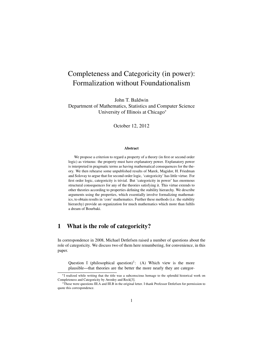 Completeness and Categoricity (In Power): Formalization Without Foundationalism