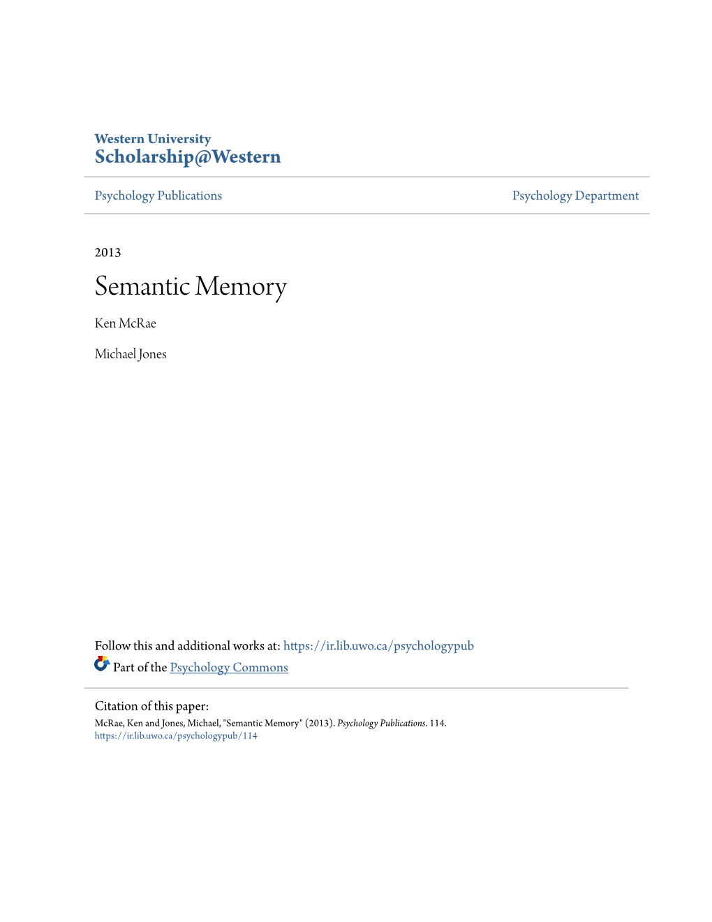 Semantic Memory Ken Mcrae