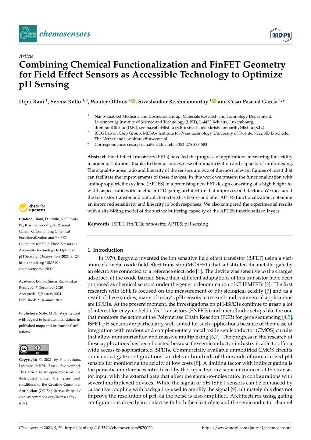 Combining Chemical Functionalization and Finfet Geometry for Field Effect Sensors As Accessible Technology to Optimize Ph Sensing