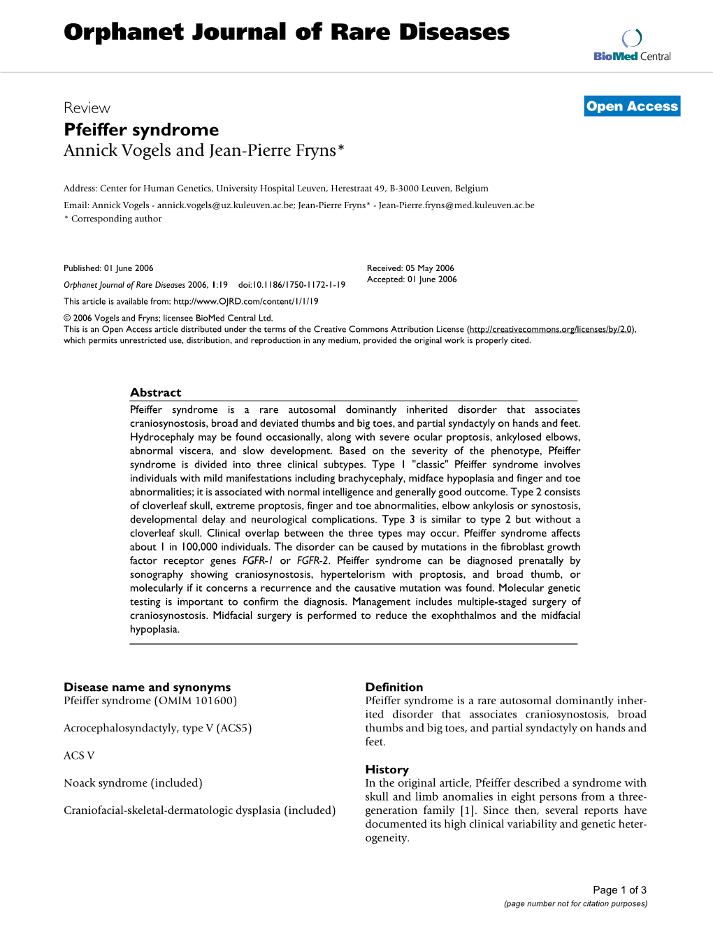 Orphanet Journal of Rare Diseases Biomed Central