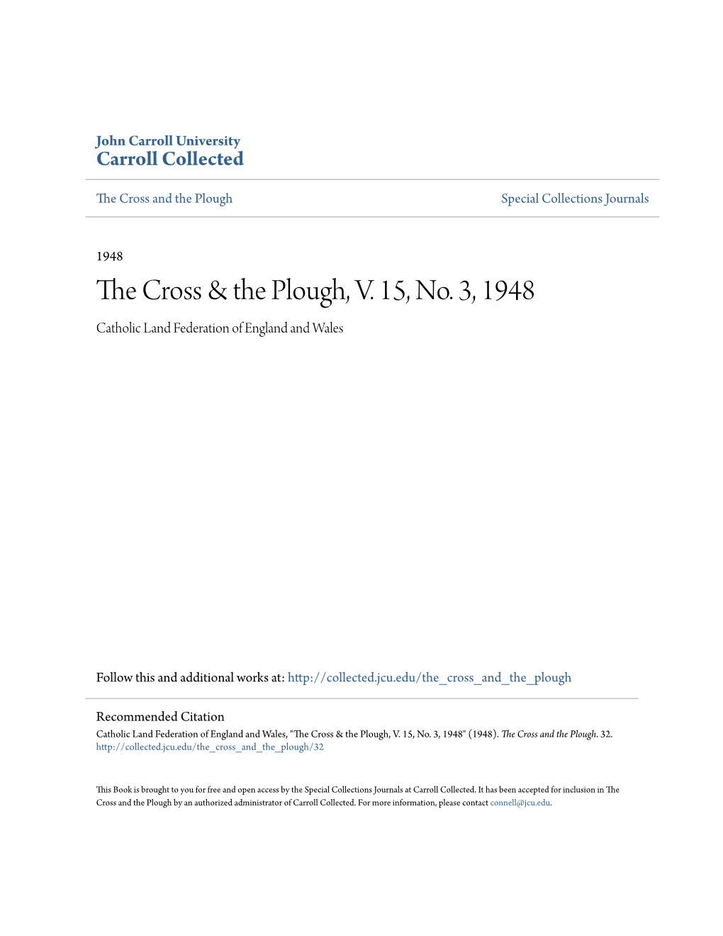 The Cross & the Plough, V. 15, No. 3, 1948