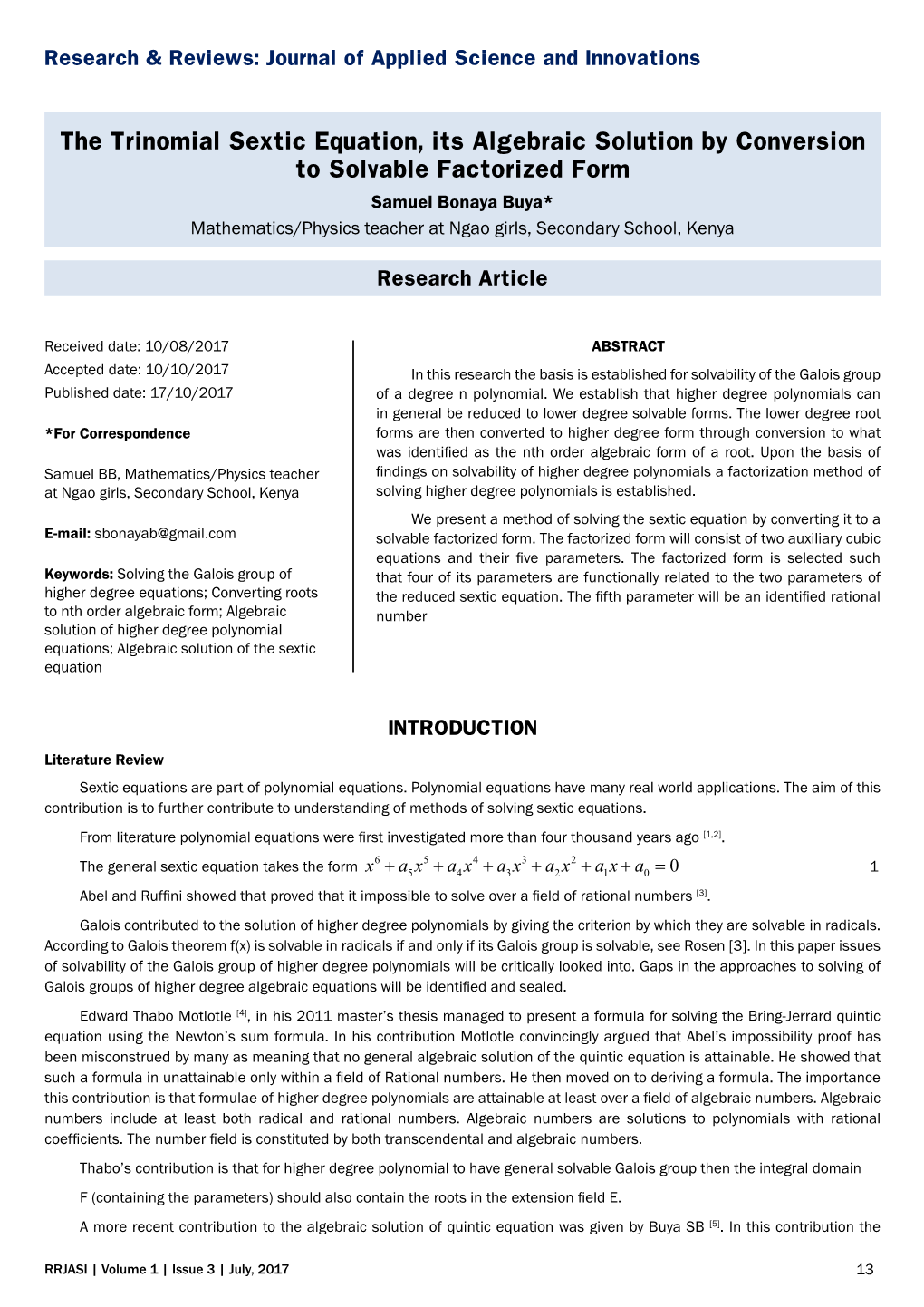 The Trinomial Sextic Equation, Its Algebraic Solution by Conversion To