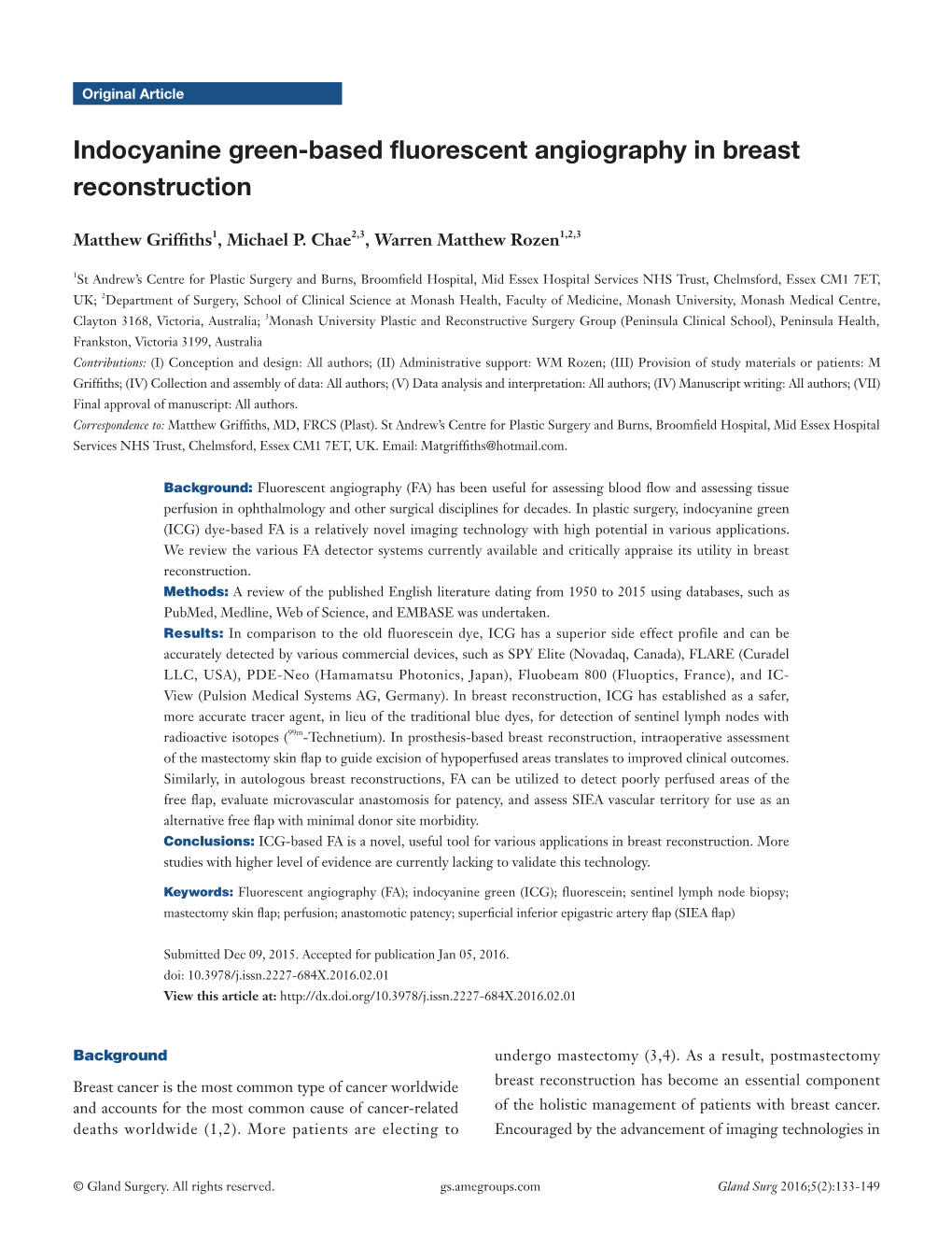 Indocyanine Green-Based Fluorescent Angiography in Breast Reconstruction