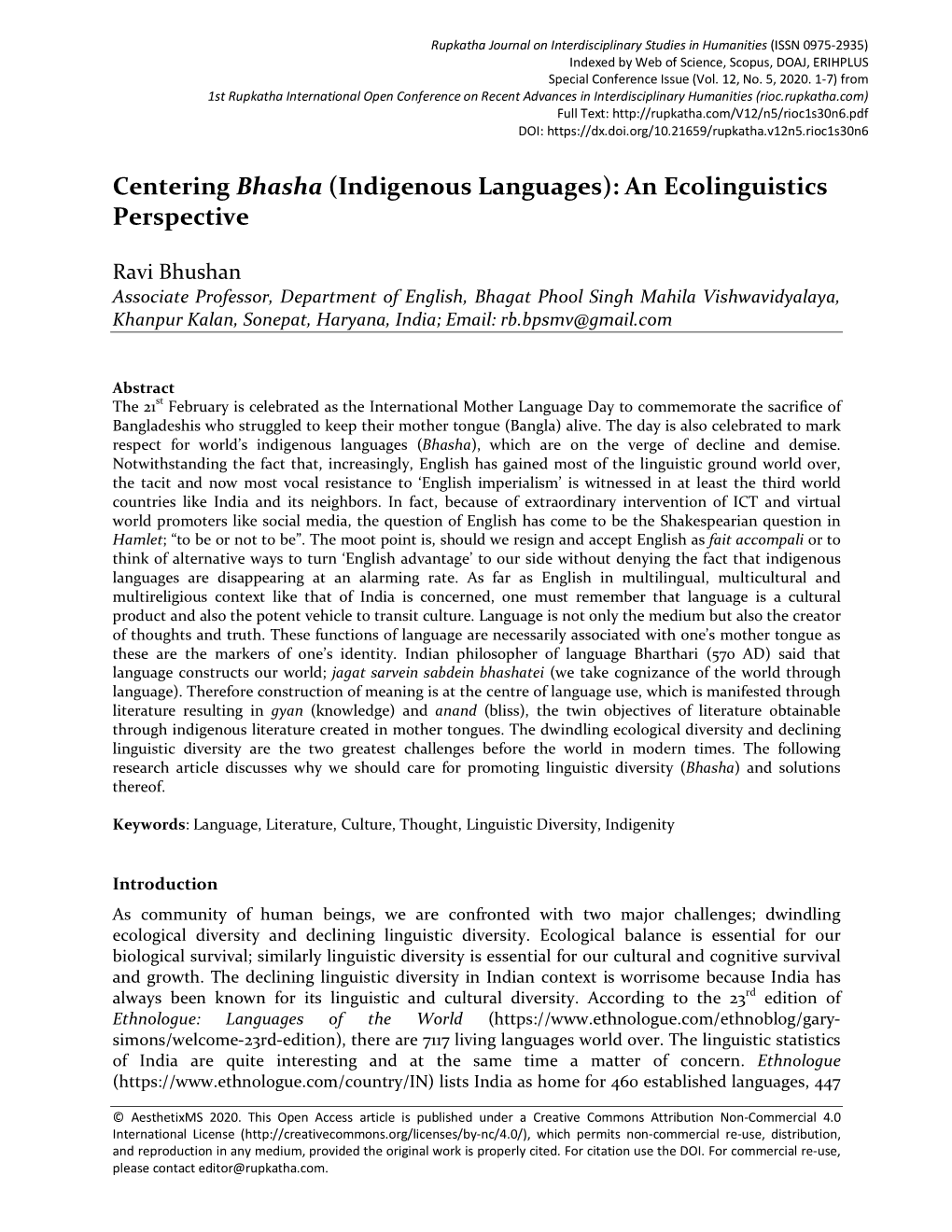 Indigenous Languages): an Ecolinguistics Perspective