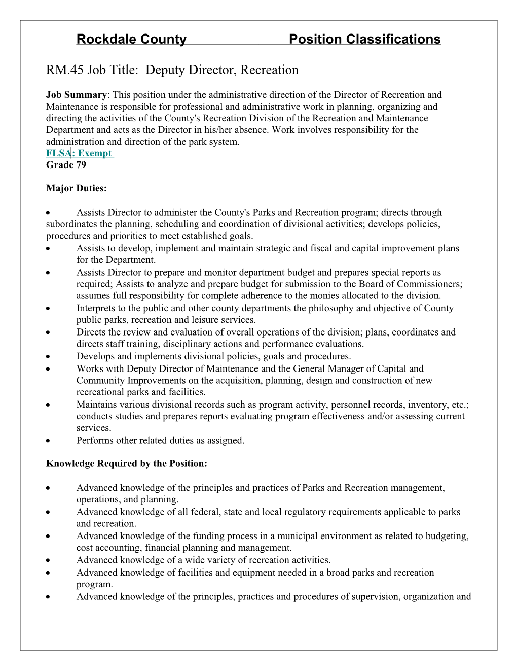 Rockdale County Position Classifications