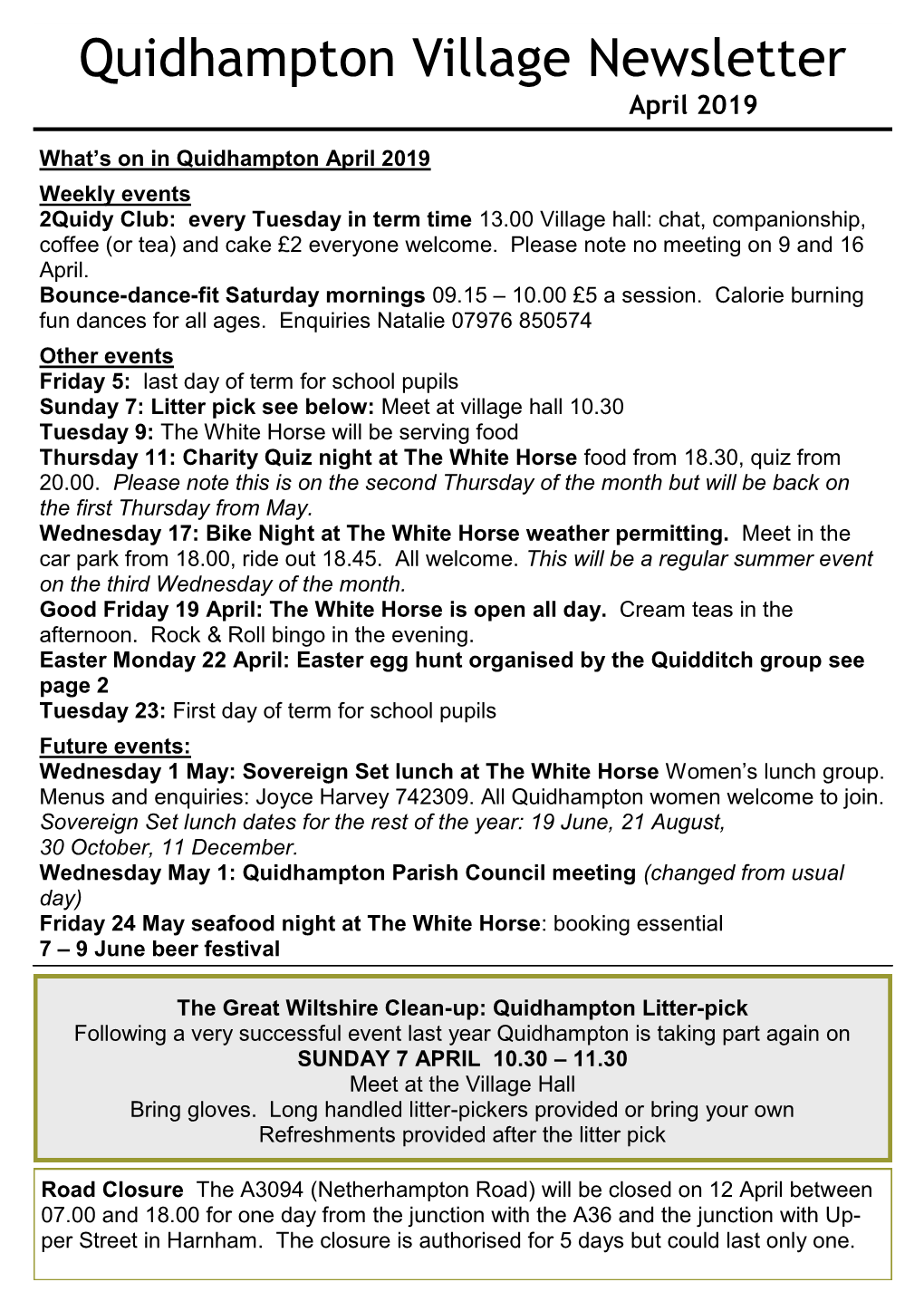 Quidhampton Village Newsletter April 2019