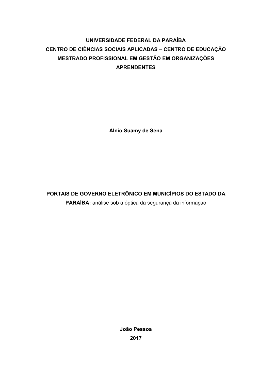 Universidade Federal Da Paraíba Centro De Ciências Sociais Aplicadas – Centro De Educação Mestrado Profissional Em Gestão Em Organizações Aprendentes