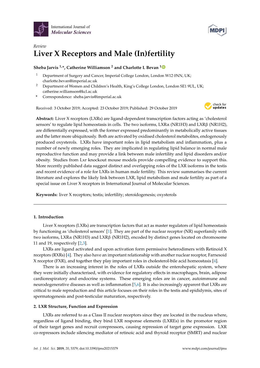 Liver X Receptors and Male (In)Fertility