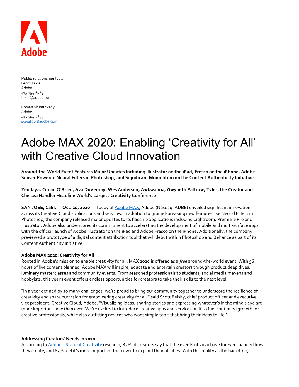 Adobe MAX 2020: Enabling 'Creativity for All' with Creative