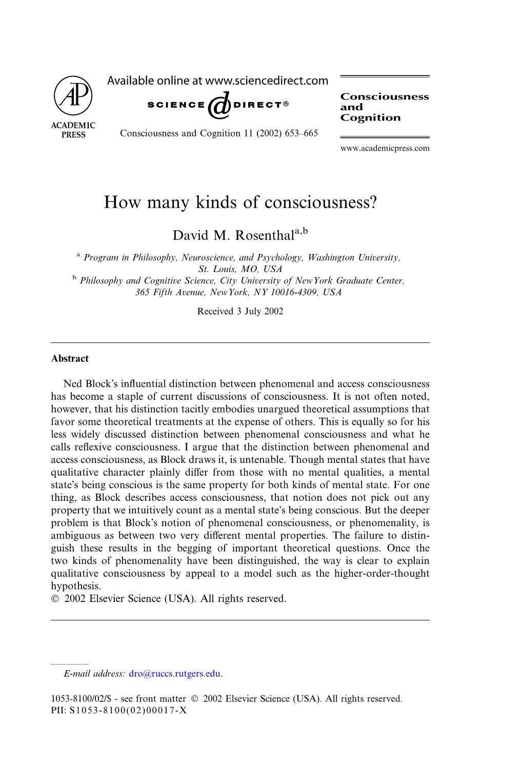 How Many Kinds of Consciousness?