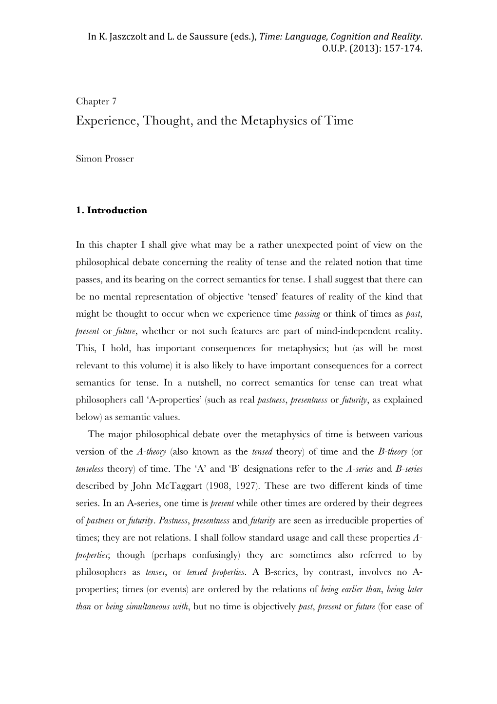 Experience, Thought, and the Metaphysics of Time