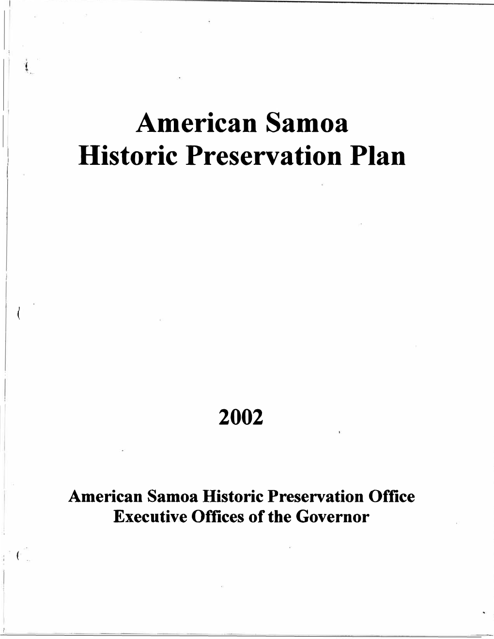 American Samoa Historic Preservation Plan