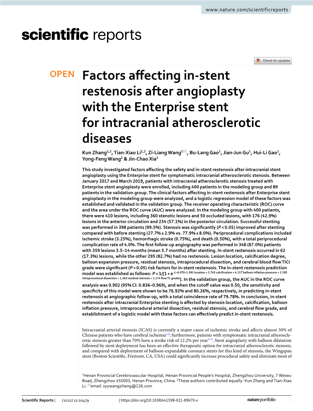 Factors Affecting In-Stent Restenosis After Angioplasty with the Enterprise