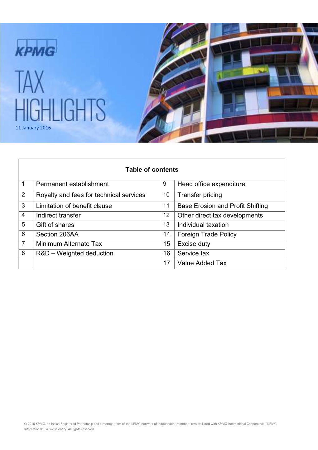 Table of Contents Permanent Establishment Head Office