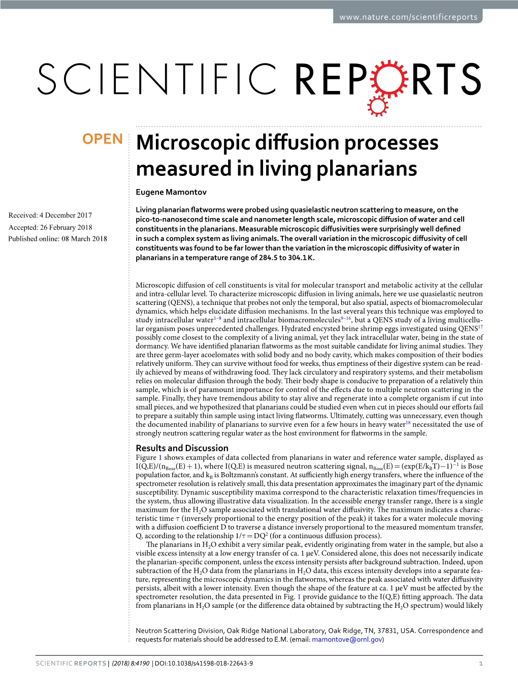 Microscopic Diffusion Processes Measured in Living Planarians