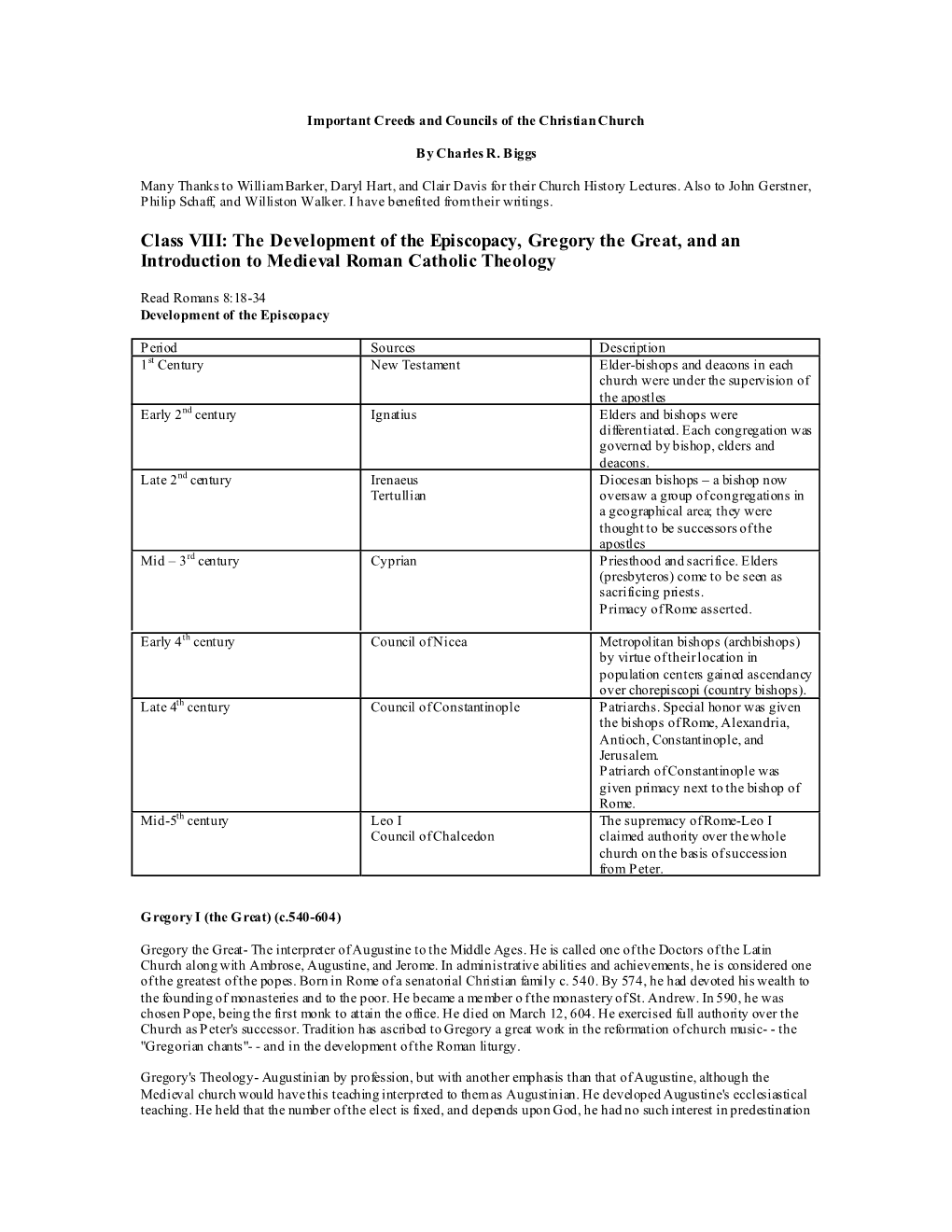 The Development of the Episcopacy, Gregory the Great, and an Introduction to Medieval Roman Catholic Theology
