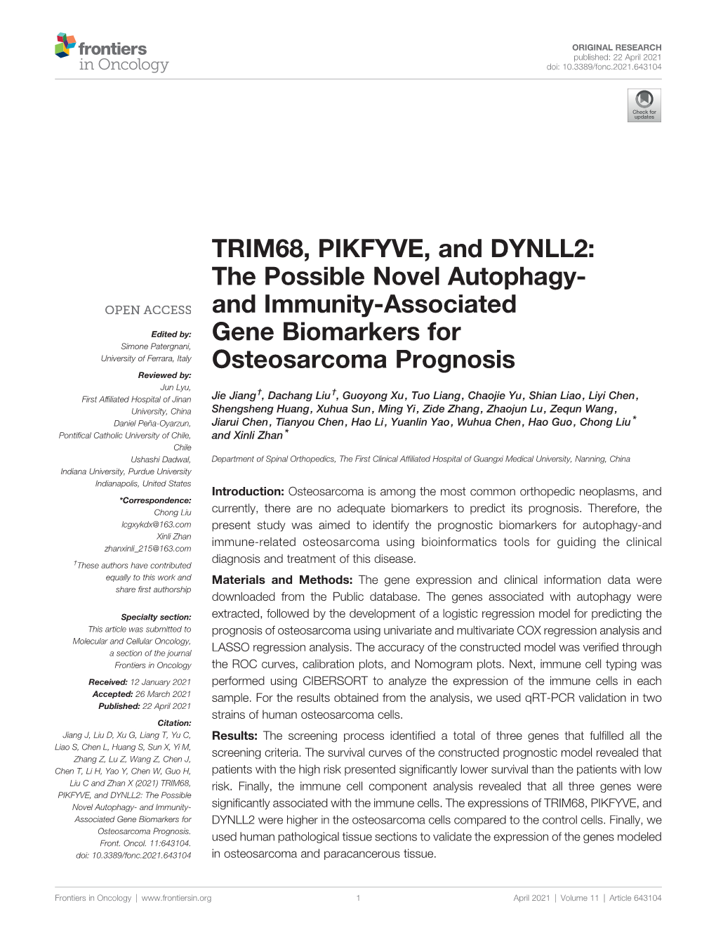 TRIM68, PIKFYVE, and DYNLL2: the Possible Novel Autophagy- And