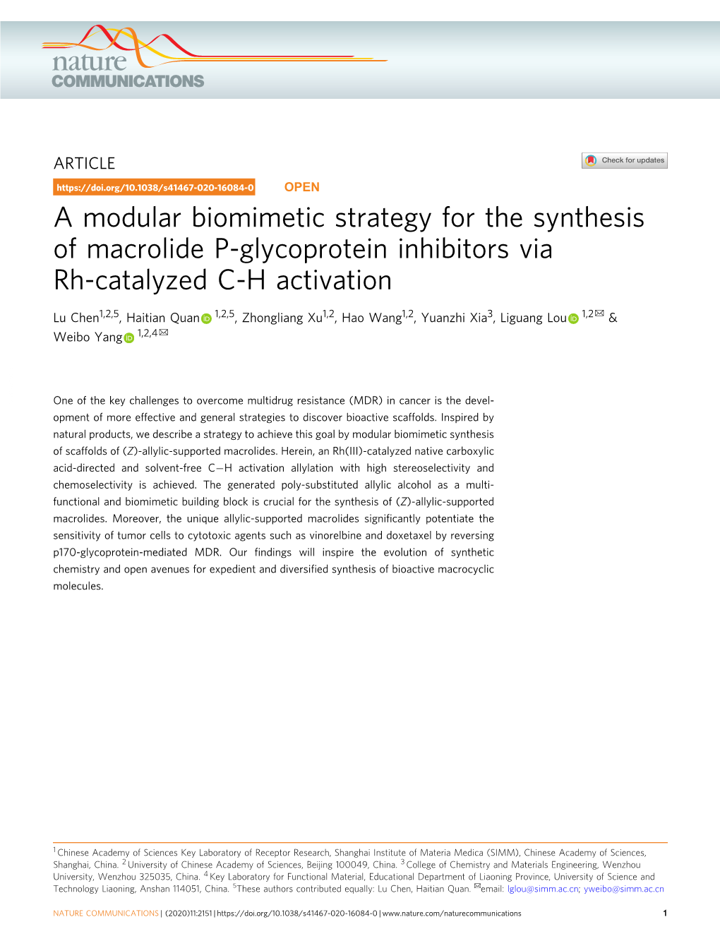 A Modular Biomimetic Strategy for the Synthesis of Macrolide P