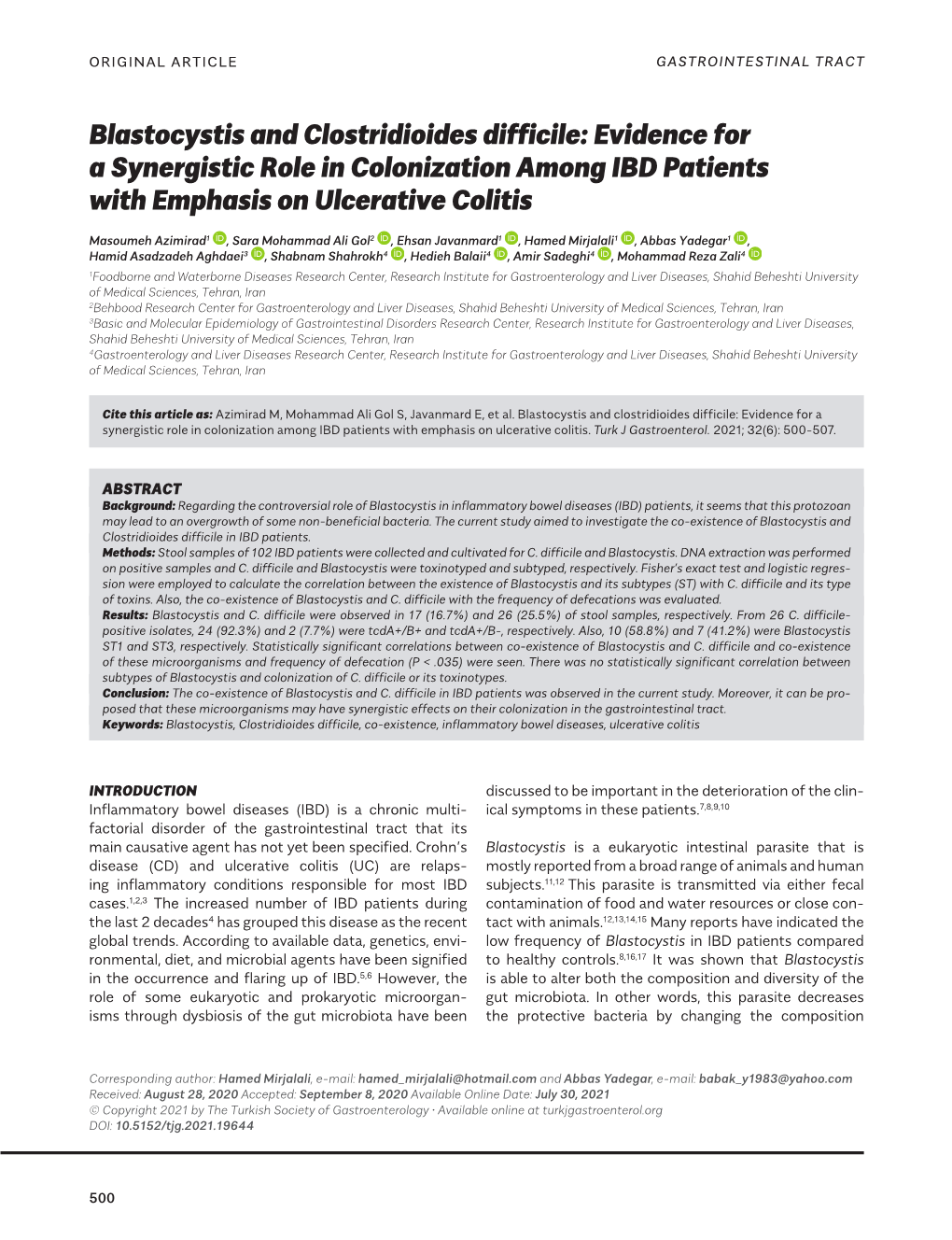 Blastocystis and Clostridioides Difficile in IBD Patients