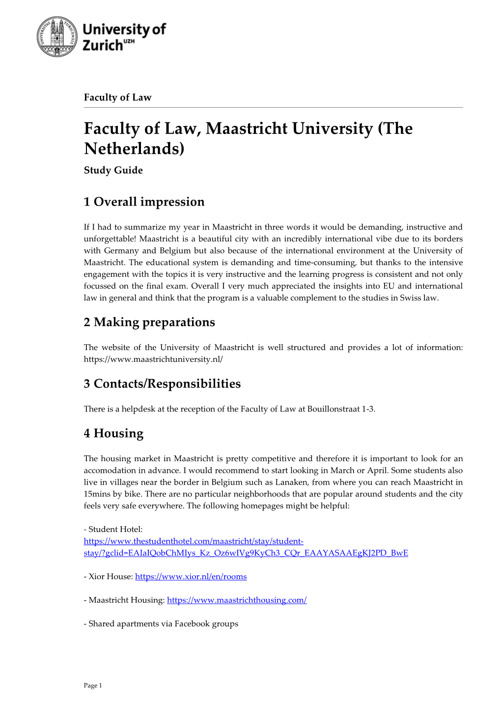 Faculty of Law, Maastricht University (The Netherlands) Study Guide