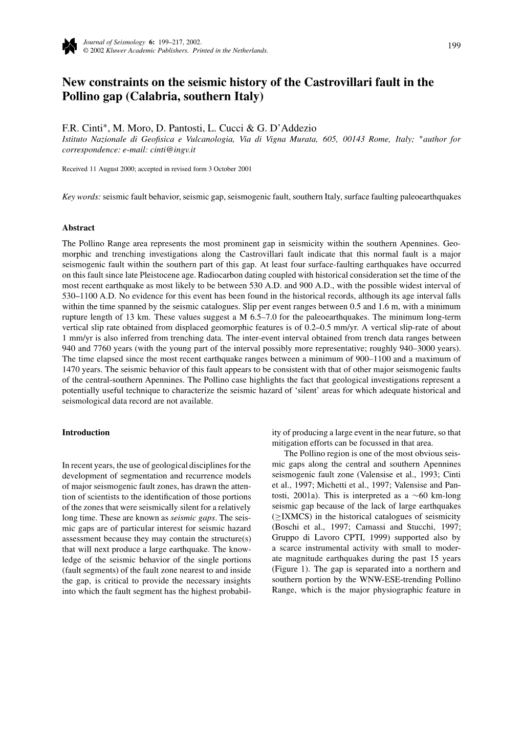 New Constraints on the Seismic History of the Castrovillari Fault in the Pollino Gap (Calabria, Southern Italy)