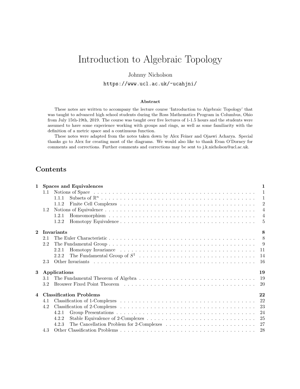 Introduction to Algebraic Topology