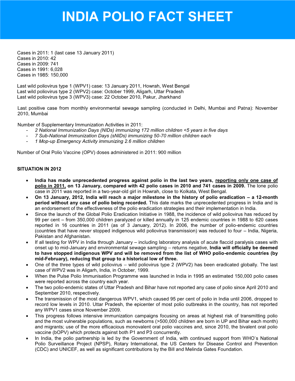 India Polio Fact Sheet