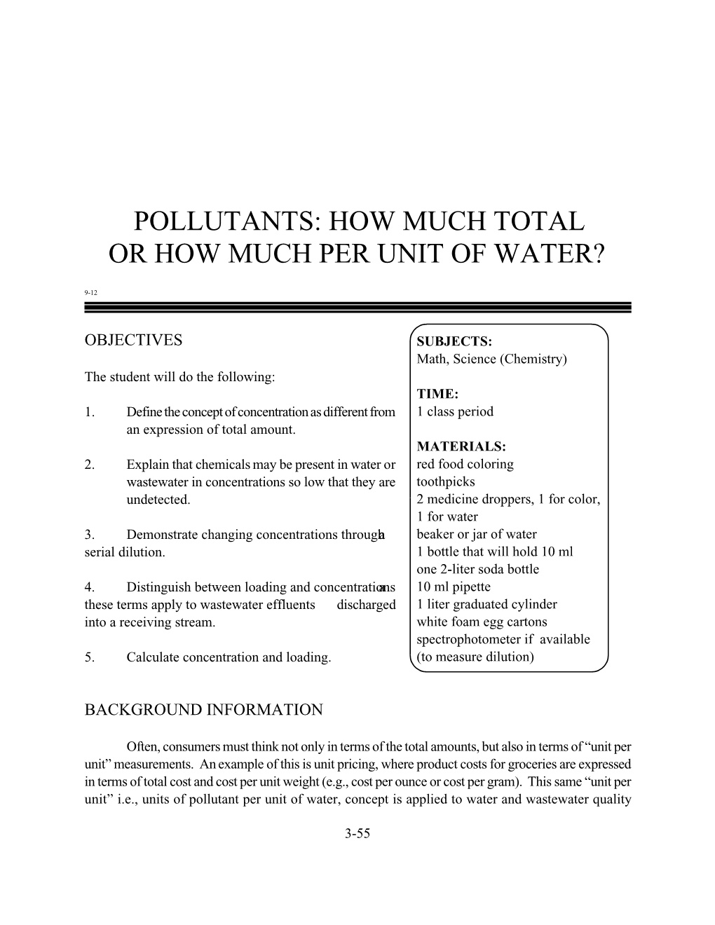 Pollutants: How Much Total Or How Much Per Unit of Water?