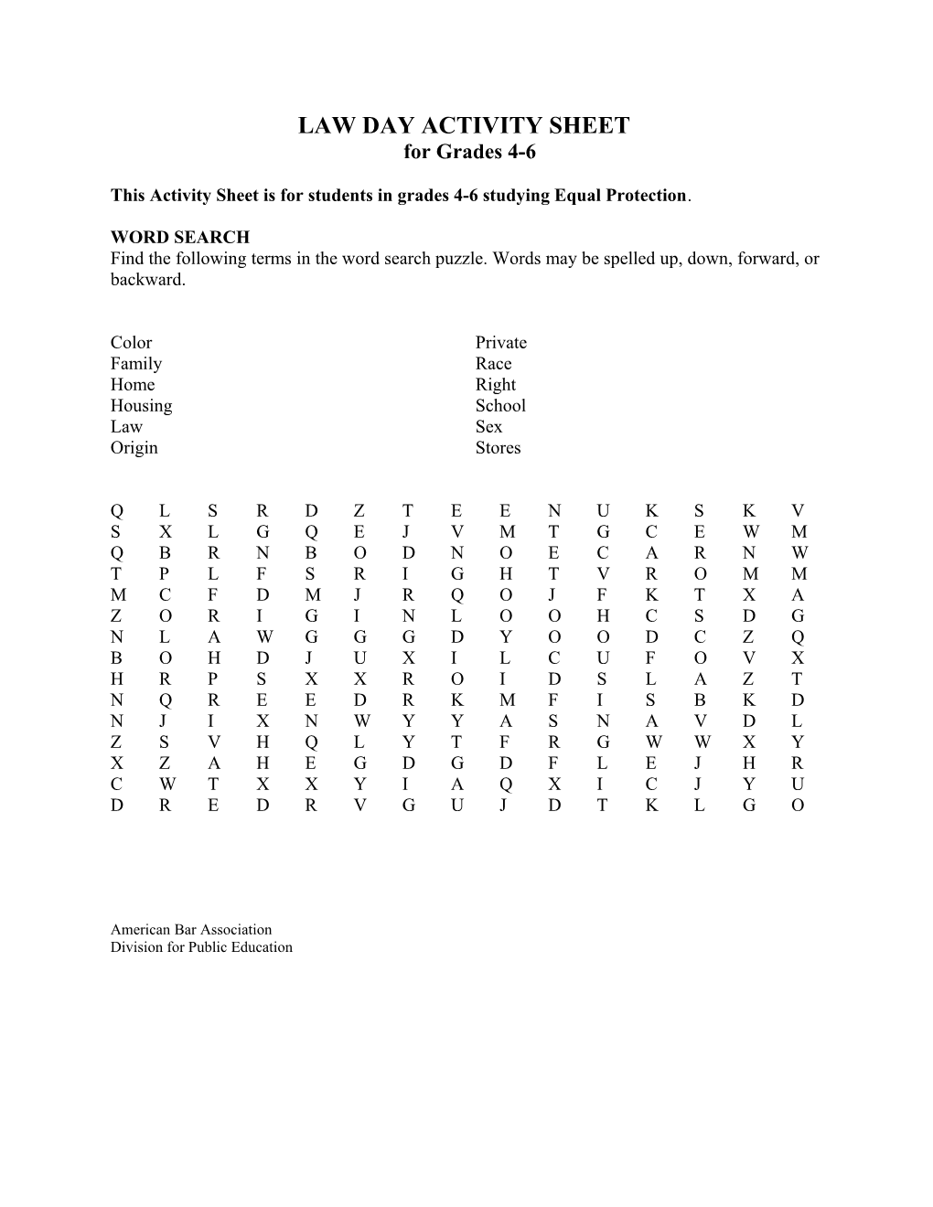 Law Day Activity Sheet