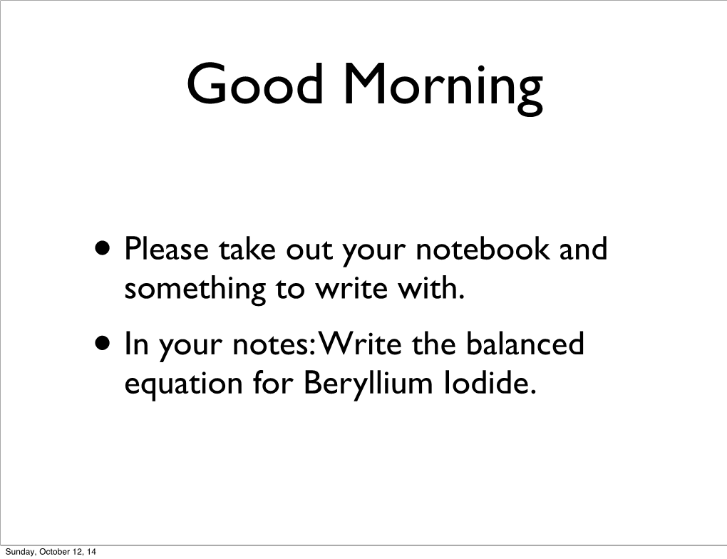 Write the Balanced Equation for Beryllium Iodide