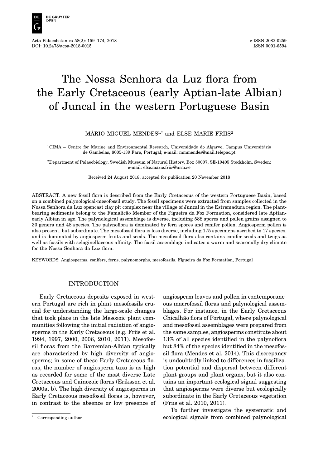 The Nossa Senhora Da Luz Flora from the Early Cretaceous (Early Aptian-Late Albian) of Juncal in the Western Portuguese Basin