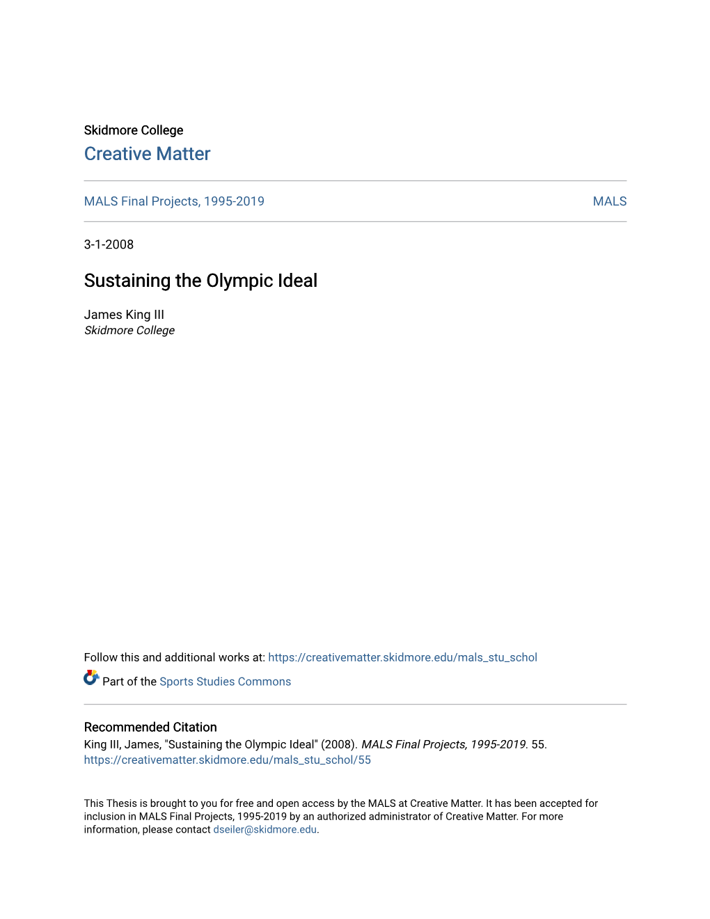 Sustaining the Olympic Ideal