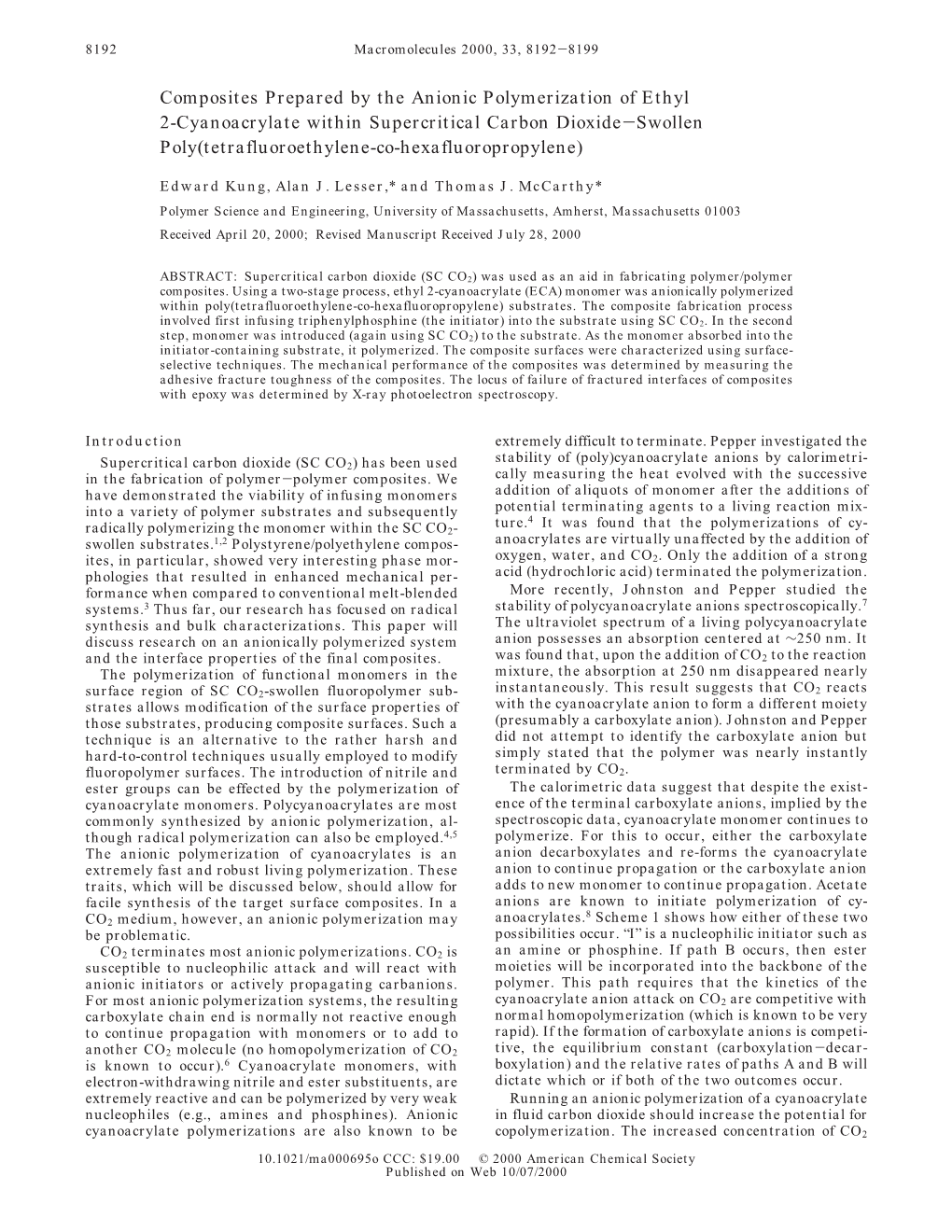 Composites Prepared by the Anionic Polymerization of Ethyl 2