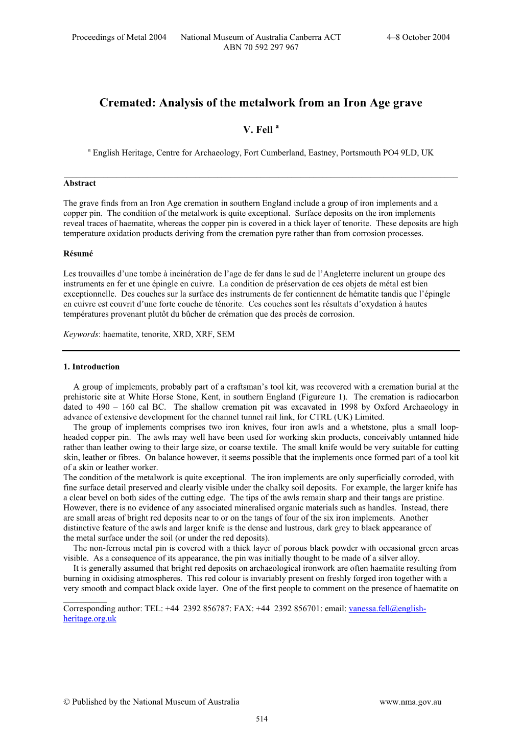 Cremated: Analysis of the Metalwork from an Iron Age Grave