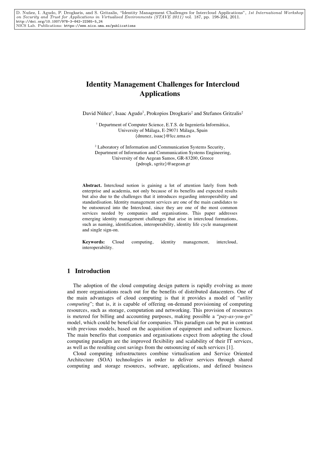 Identity Management Challenges for Intercloud Applications