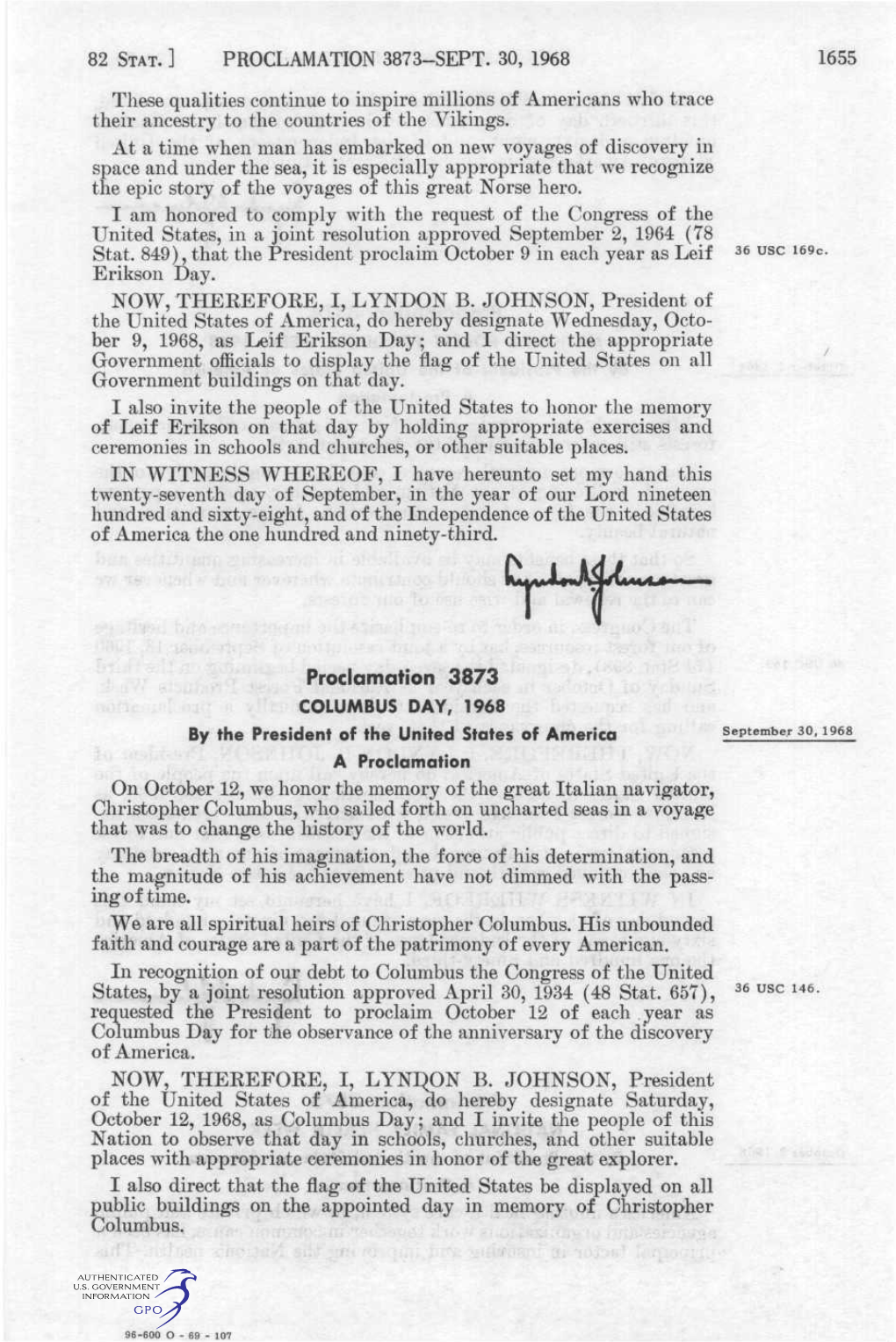 82 Stat. ] Proclamation 3873-Sept. 30, 1968 1655