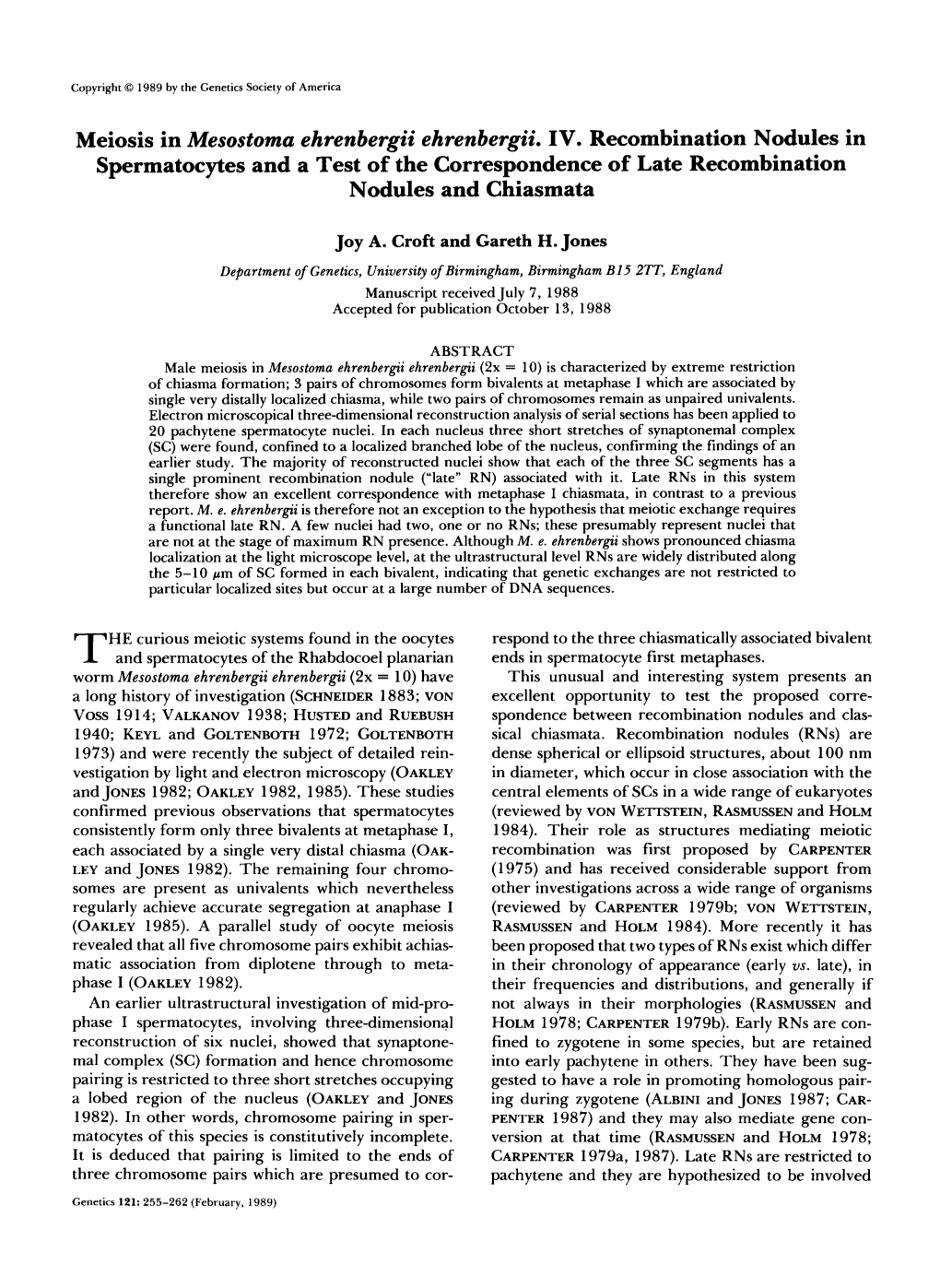 Meiosis in Mesostoma Ehrenbergii Ehrenbergii. IV. Recombination