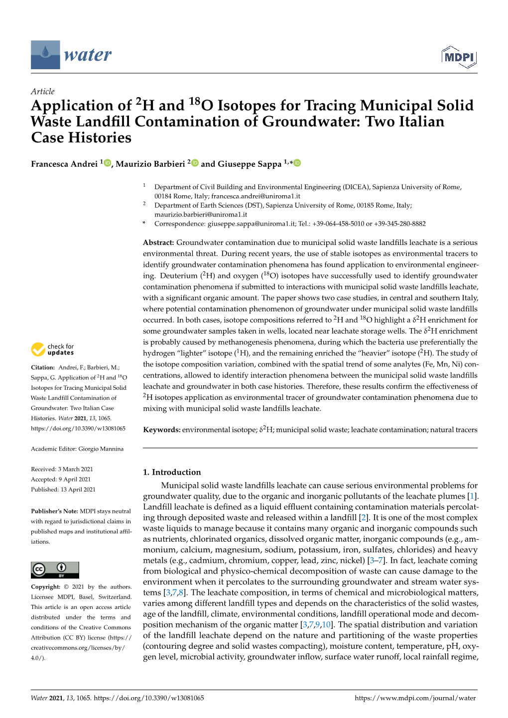 Application of 2H and 18O Isotopes for Tracing Municipal Solid Waste Landfill Contamination of Groundwater