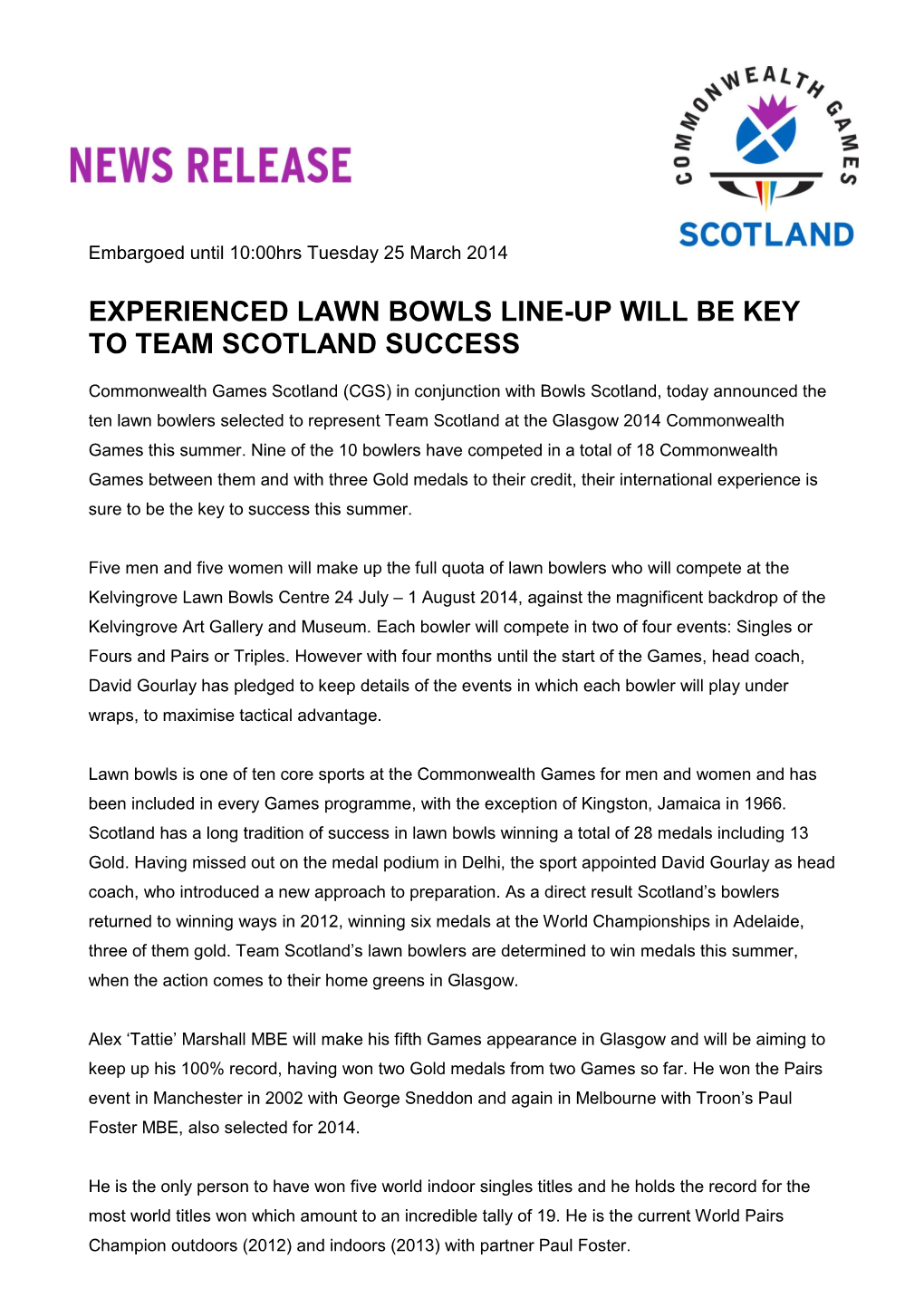 Experienced Lawn Bowls Line-Up Will Be Key to Team Scotland Success