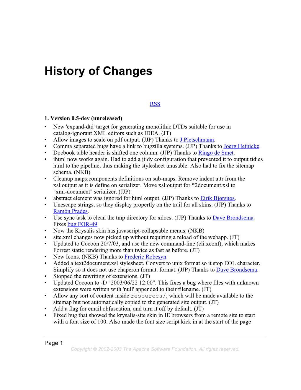 History of Changes