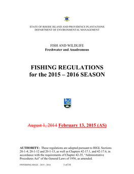 FISHING REGULATIONS for the 2015 – 2016 SEASON