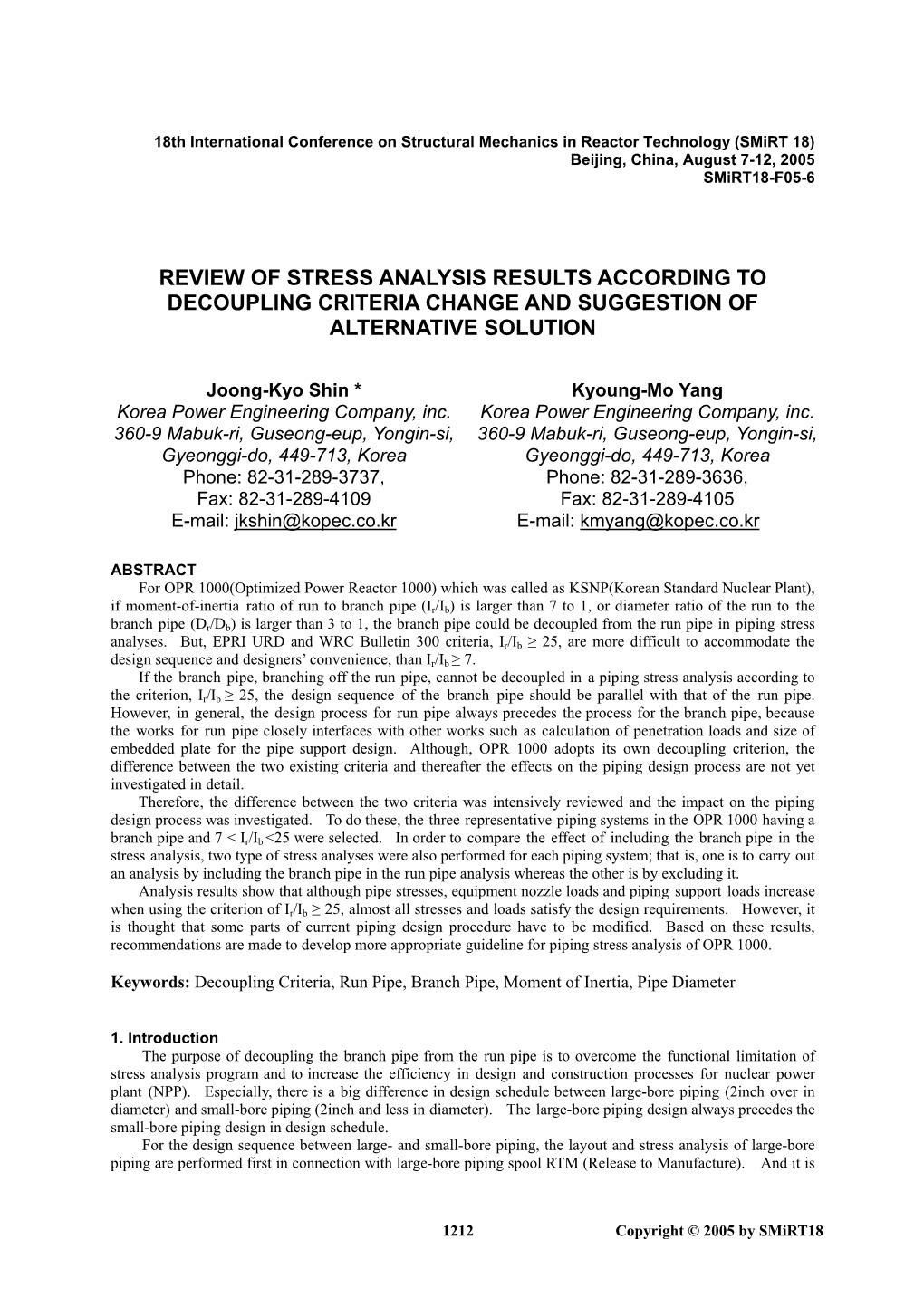 Review Of Stress Analysis Results According To Decoupling Criteria Change And Suggestion Of