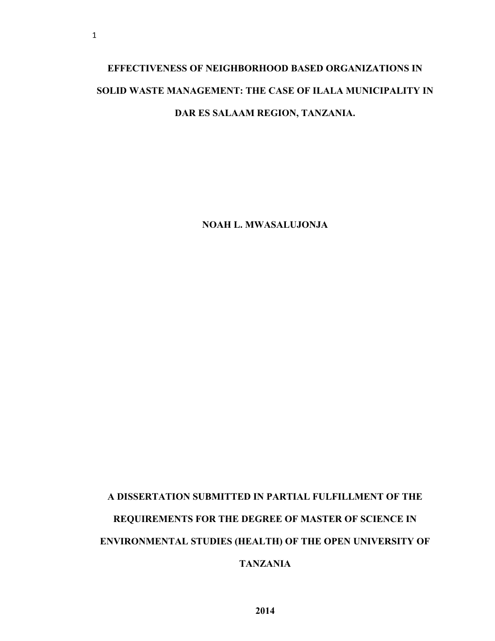 Effectiveness of Neighborhood Based Organizations in Solid Waste Management: the Case